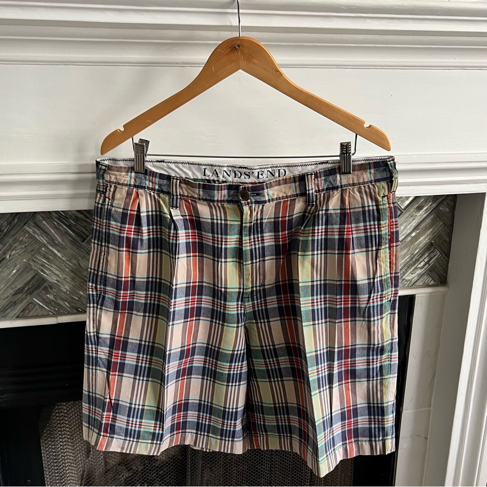 LANDS END Plaid 100% Cotton CLASSIC Preppy COMFORTABLE SHORTS 36